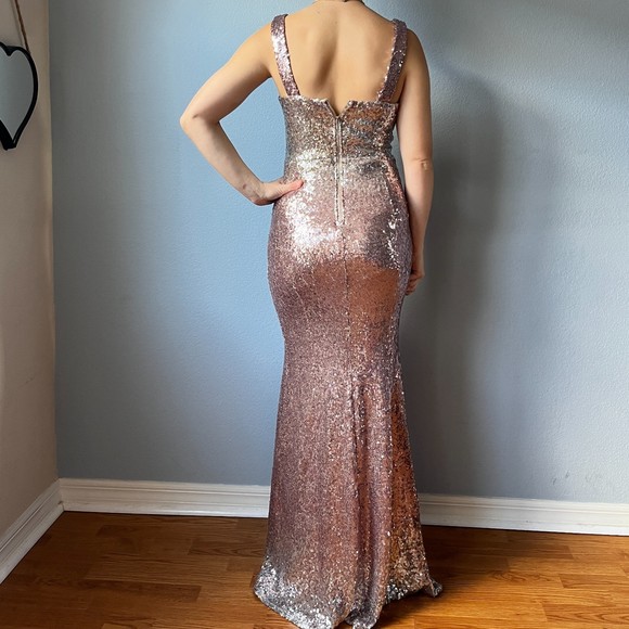 Crystal Doll Pink Sequined Ombre Body Con Prom Dress | Juniors 7 - Picture 7 of 13